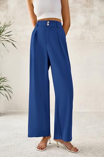 BTFBM Women Wide Leg Dress Pants 2026 High Waisted Button Pleated Business Casual Trousers Office Work Palazzo Pants(Dark Blue, XX-Large) — view 5