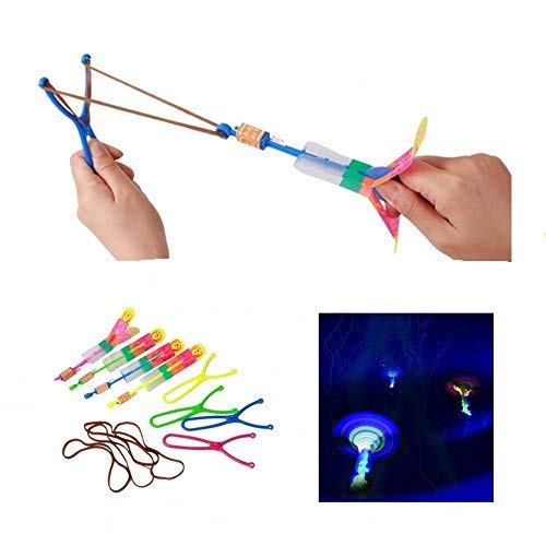 Led Lights Night Helicopter Flying Toys Elastic Powered Sling Shot