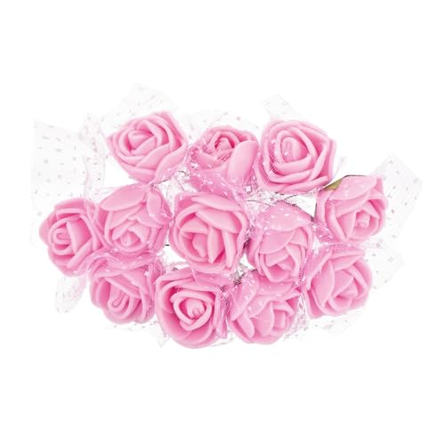 PATIKIL Mini Rose Artificial Flowers Heads 0.98 Inch, 144 Pcs Bulk Stem Foam Fake Roses with Gauze for Wedding Bouquet Boutonnieres Cake Crafts Home Party Decoration, Pink