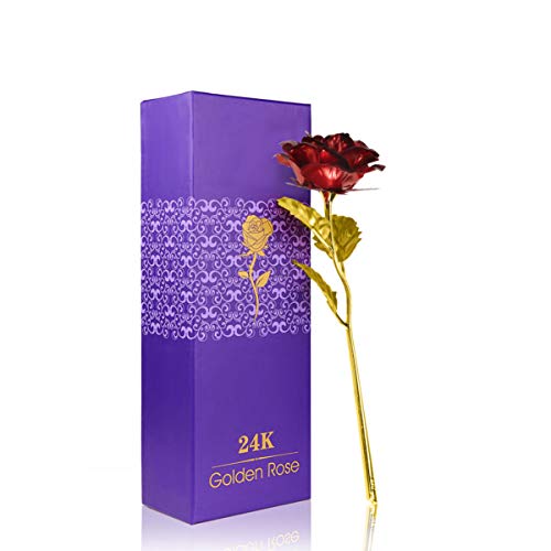 SOLUSTRE Rosa de ouro 24 K, flores de rosa artificiais com caixa de exibição em caixa de presente, o