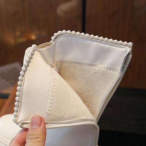 IWIHMIV Mid Calf Riding Boots for Girls Riding Plus Velvet Long Booties Platform Little Girls Pull On Winter Boots4