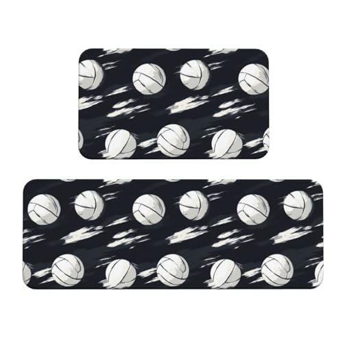 GVYGVY Antifatigue Kitchen Mats for Floor 2 Piece - Cool White Baseball Print Kitchen Rugs Washable, Non Slip Runner Rug Standing Mat for Office/Bathroom/Laundry/Home Decor and Accessories