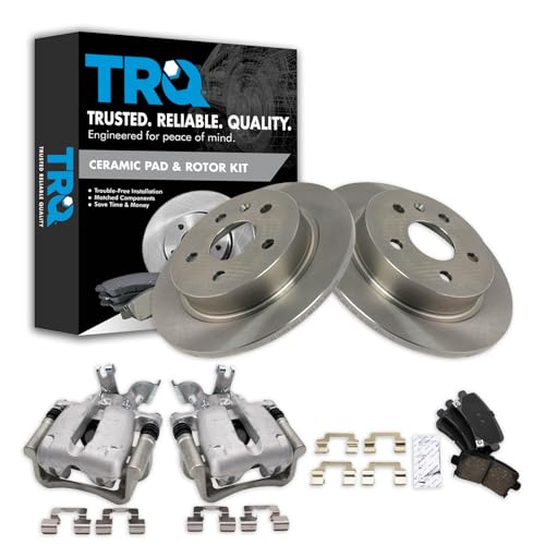 Image of TRQ Rear Brake Pad and Rotor Set Ceramic Solid Rotors Calipers | For 2014 Chevrolet Malibu 2.4L 2014-2015 Malibu 2.5L 2016 Limited