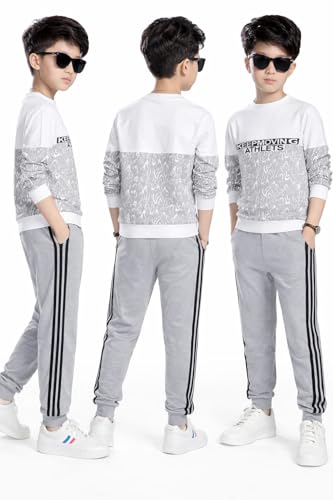 Image of LilBits Boys Summer Co Ord Set | Cotton Blend Printed T-Shirt & Track Pants Outfit | Kids Casual Top Bottom Clothing Set 2-16 Years