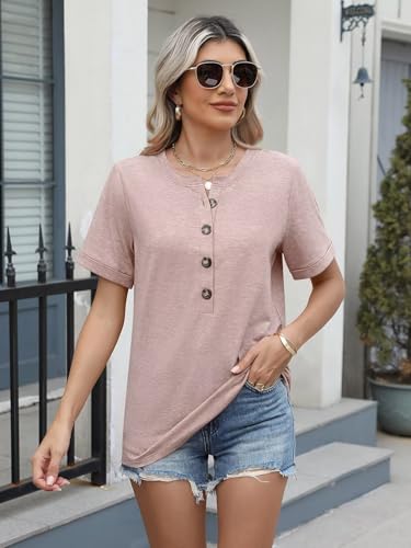 EADINVE Womens Tshirts Crew Neck Short Sleeve Summer Buttons Tops Casual Roll Sleeve Basic Tee Shirts Trendy Loose Fit4