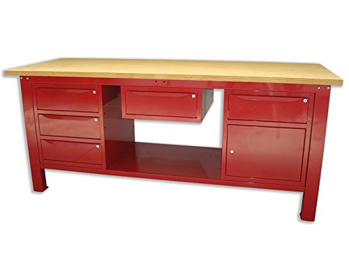 Banco de trabajo 2 mt. Piano de madera + 2 armarios a 3 + 1 cajones y puerta + 1 cajón