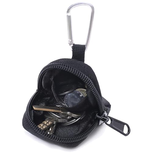 Coin Purse with Zipper, Change Purses Small Organizer Bags Canvas for Home, Coin Purse Keychain Pockets for Waist Pack (Black)