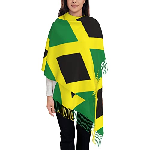 Bagea-Ka Jamaican Flag Pattern Scarf Long Shawl Wraps Pashmina for Women Girls with Tassels Soft Warm Cozy2