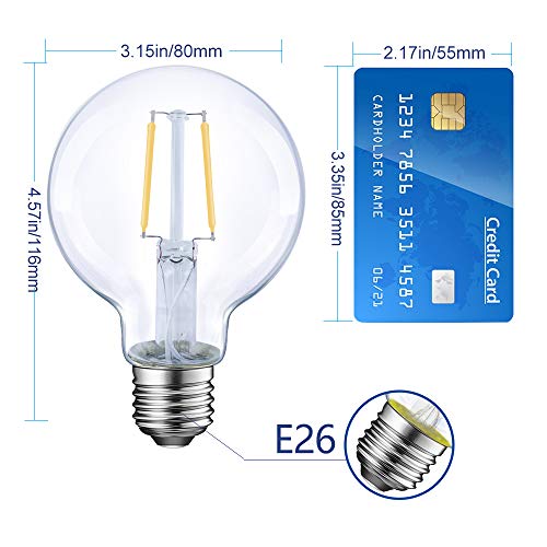 Energetic Smarter Lighting Dimmable Led Edison Light Bulb, G25 (G80) Globe Shape, Clear Glass, 40 Watt Equivalent, 2700K Soft White, Christmas Light, E26 Standard Base, Ul Listed, 6-Pack #TOP1