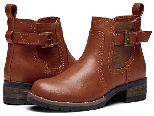 Jeossy Women's 9006 Ankle Boots Brown Short Chelsea Booties For Women Low Heel With Zip Size 9(Djy9006 Brown 09) #TOP1