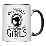 YouNique Designs Jane Austen Mug, 11 Ounces, Society of Obstinate Headstrong Girls Coffee Mug, Jane Austin Cup for Women, Jane Austen Merch, Book Lover Mug (Black Handle)