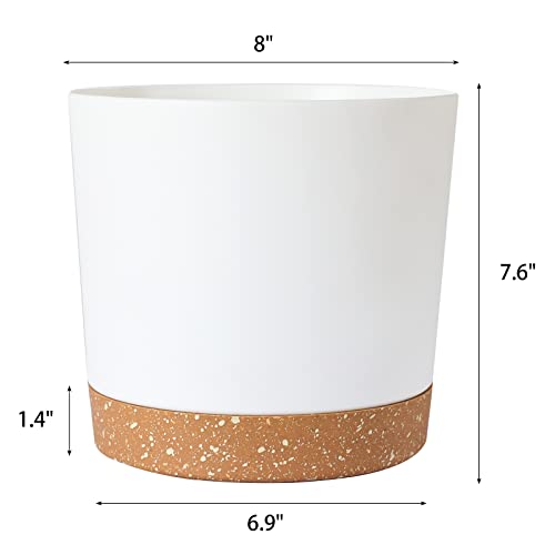 Whonline 8 Inch White Plant Pots, 3 Pack Large Plastic Flower Pots With Drainage Holes And Saucers, Modern Decorative Planters For Indoor Plants Flowers Succulents Outdoor #TOP1