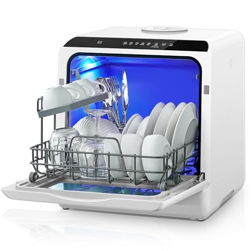 Countertop Dishwasher with Delay Start No Hookup Needed 5+1 Wash Programs 360 Dual Spray 167 High-Temp Wash 5L Built-in Tank