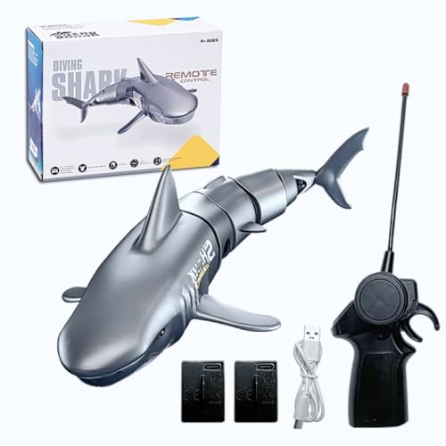 Piegricdiat New remote-controlled simulation shark waterproof protection diving toy 1:18 suitable for swimming pools, bathtubs, great water toys RC boats suitable for boys and girls as gifts., Grey