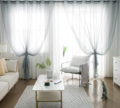 PI Sheer Curtains Light Grey Panels with Eyelets,Extra Long Window Draperies for Patio/Living Room 2 Panels (W52 X L160, Blue Grey)