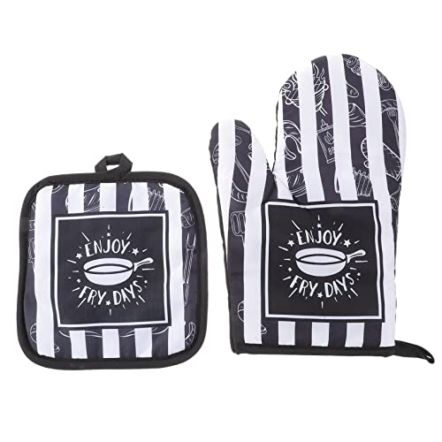 FUNOMOCYA 1 Juego Juego De Guantes para Horno Mitts De Horno De Alta Temperatura Resistente Cocinando Más Guantes De Cocina Guante para El Horno Calor Guantes De Horno Black Poliéster
