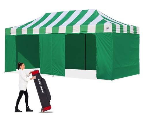 Image of ABCCANOPY Heavy Duty Easy Pop up Canopy Tent with Sidewalls 10x20,Strip Green