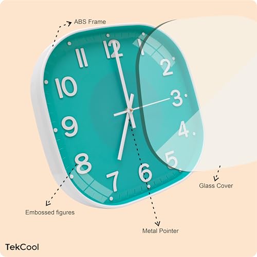Image of TEKCOOL Plastic Analogue Wall Clock 12 inch Silent Quartz Decorative Wall Clock Non-Ticking Classic Clock Battery Operated Round Easy to Read for Room /Home /Kitchen /Bedrom /Office /School.Light green'