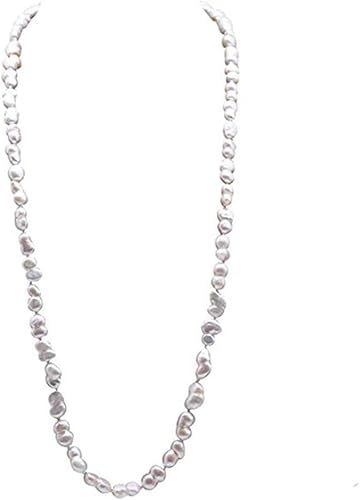 JYX Pearl Collar largo de 0.315-0.472 in, collar de perlas cultivadas de agua dulce barroca blanca, 34 pulgadas, Perla, Perla