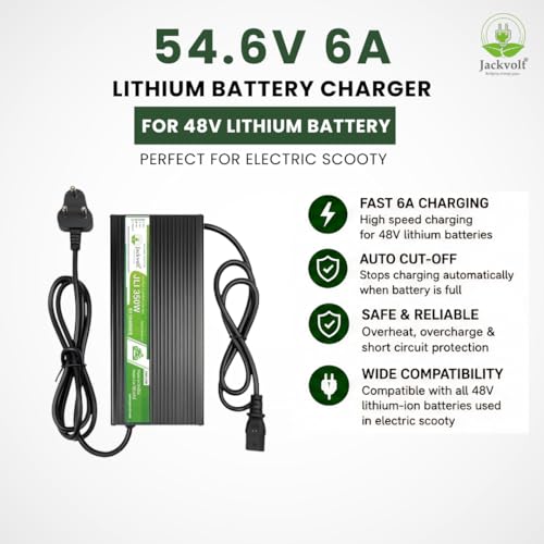 Image of JACKVOLT 54.6V 6A Lithium Battery Charger for 48V Electric Bike, E-Bike & Electric Scooter | Fast Charging Lithium Ion Charger with Auto Cut-Off & LED Indicator | Smart EV Battery Charger