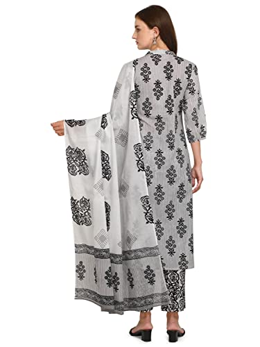 Image of FIORRA Women's White Pure Cotton Kurta with Pant and Dupatta