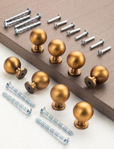 Image of 8 Pack Antique Brass Cabinet Knobs, Round Ball Drawer Knobs for Cabinets Kitchen Hardware with Screw, Diameter 0.95 inch
