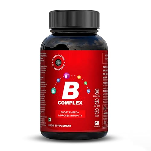 Image of CUREFOREVER Vitamin B Complex Tablets | with B1, B2, B5, B6, Biotin & B12 | Energy, Metabolism & Immunity Support | Healthy Hair, Skin & Nails | Vegan B Complex for Men & Women - 60 Tablets