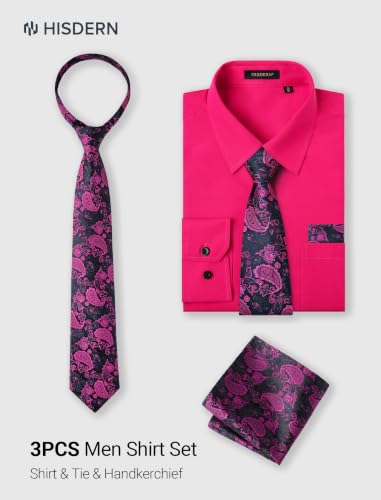 Image of HISDERN Mens Dress Shirt with Tie Pocket Square Set Classic Button Down Shirt Matching Tie Long Sleeve Shirts