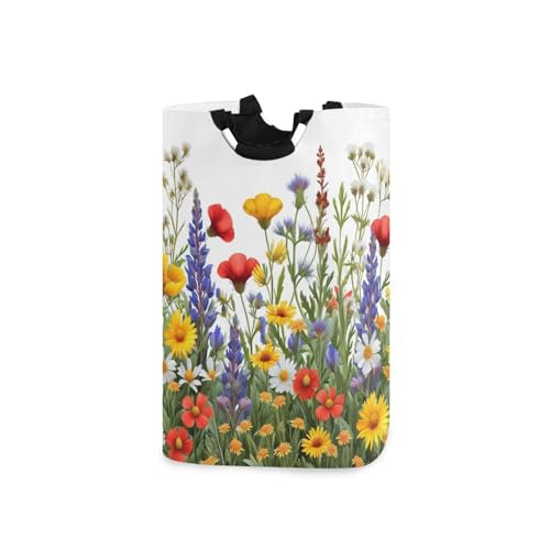 Jihqo Laundry Hamper Basket Beautiful Wildflowers Collapsible Nursery Storage Bin Waterproof Clothing Baskets for Home Bedroom Bathroom Washing Room