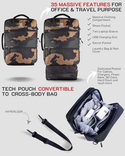 Image of Zingaro Combo Large 40l Travel Lapotp Bag For Men Women Laptop Backpack For Men Women Tech Organizer Pouch