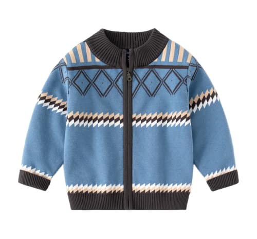 Baby Boys Girls Color Block Pattern Fleece Cardigan Sweater Zip Up Long Sleeve Winter Fall Comfy Jumper Tops