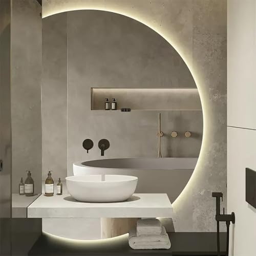 Dimmable LED Backlit Bathroom Mirror with Smart Defogging, Explosion-Proof Glass, Perfect for Hotel or Home Use, Available in 35", 39", 43", 47", 51" Sizes (51" Left Semicircle)