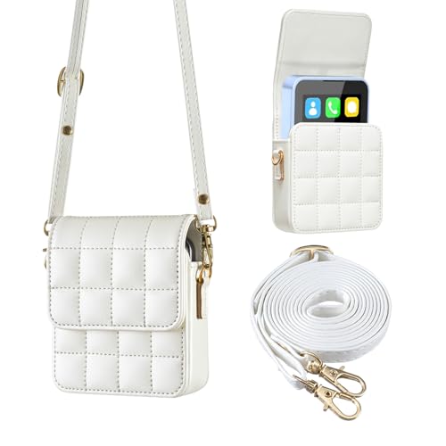 KONXISA Case Cover for Unnecto Snap, Cellphone Case with Premium Faux Leather Material, Purse Flip Pouch Cover with Long Shoulder Strap, Protective Shell with Dust and Drop Resistant,White