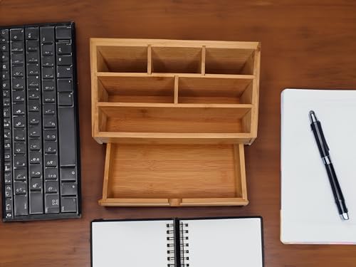hausleben Schreibtisch Organizer aus nachhaltigem Bambus | 6 Fächer | mit Schublade | Schreibtischablage | Stiftebox | Büro – Bild 6