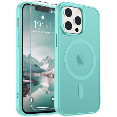 Image of SUPFINE Magnetic for iPhone 13 Pro Case (Compatible with MagSafe) (Military Grade Drop Protection) Slim Translucent Matte Shockproof Phone Cover,Blue Green