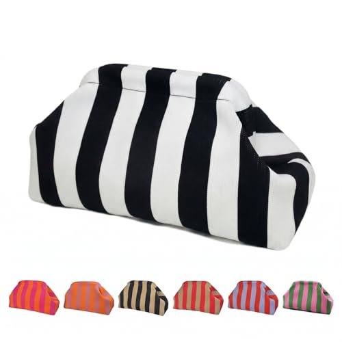 Niyctvr Woven Clutch Purse for Women Striped Summer Woven Clutch Mahjong Tile Bag Dumpling Style Colorful Evening Handbag
