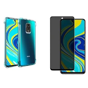 Capa Capinha Case Anti Shock Transparente + Película De Vidro 3D Privacidade Anti Spy Tela Toda Para Xiaomi (Redmi Note 9S / Note 9 Pro)