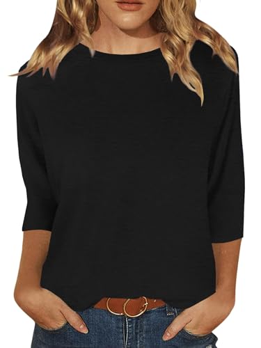 Image of JomeDesign Womens Tops 3 /4 Sleeve Shirts Round Neck Loose Casual Blouses Floral Print Tshirts