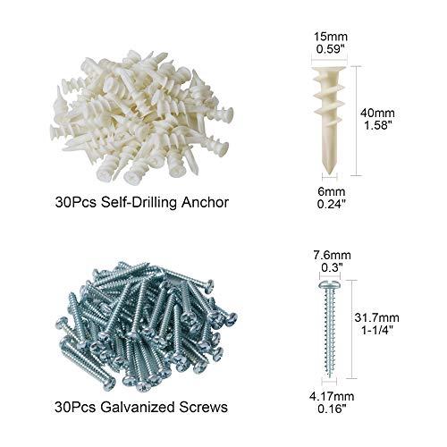 image for JOBET Plastic Self-Drilling Drywall Anchors, 60PCs Threaded Wall Ancho