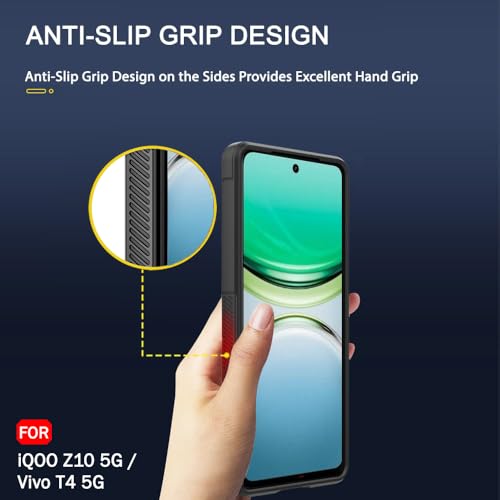 Image of TheGiftKart Liquid Silicon Back Cover Case for iQOO Z10 5G / Vivo T4 5G | Shockproof Military Grade Protection | Micro-Fibre Cloth On Inner Side | Built-in Anti-Slip Grip for Back Cover (TPU, Black)