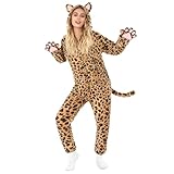 Cheetah Onesie Cat Costume for Women Halloween Fleece Leopard Costumes Animals Cosplay Dress Up (Cheetah, Medium)