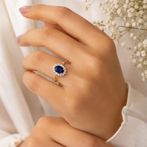 Image of Princess Diana Inspired Halo Birthstone Ring for Women Girls | Pure 925 Sterling Silver with AAA+ Natural Gemstone | 18K Gold-Plated | Best Gift for Birthday, Anniversary, or Valentine�s Day