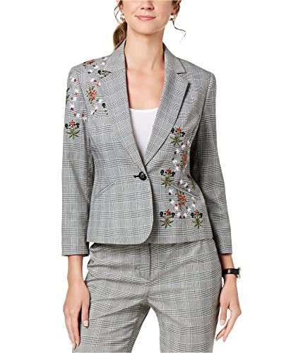 Nine West Womens Embroidered Plaid One Button Blazer