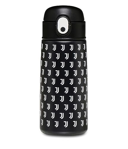 JUVENTUS FC Calcio Borraccia con cannuccia - 460 ml - Bianco e Nero - Borraccia Termica in Acciaio Inox Interno Esterno, Mantenimento Temperatura fino a 24h - Borraccia Scuola, Sport
