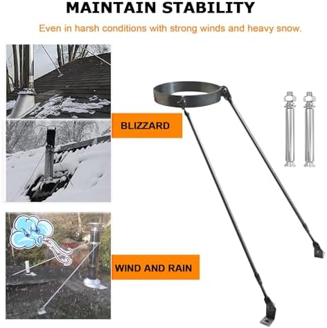 Universal Chimney Pipe Support Bracket for Wood Stove, Extended Wall Supports for 3.125"-10" Diameter Pipes, Wind Stable for Loft & Log Cabin Installations