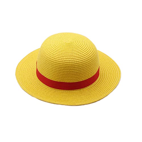 Image of Yellow Cosplay Straw Cap Anime Luffy Flat Hats One Piece Japanese Cartoon Props Hat Boy Girl Beach Sun Hat