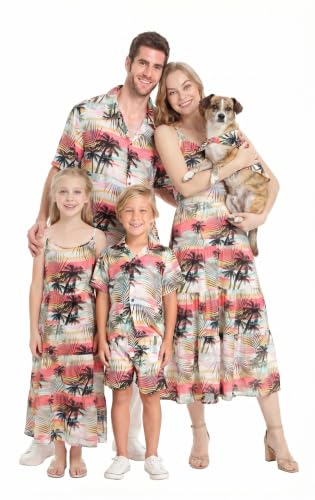 Image of Hawaii Hangover Family Matching Hawaiian Clothes, Neon Sunset Pink | Family Matching Hawaiian Clothes, Neon Sunset Pink, lightweight rayon, machine washable, tropical floral print, luaus