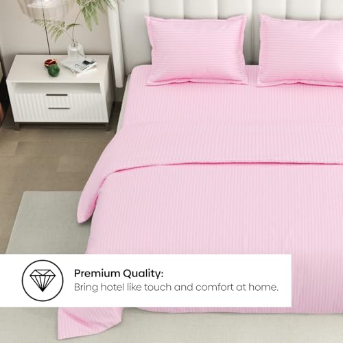 Image of Rivermoor Pink Satin Stripe Bedsheets for Double Bed | Ultrasoft Bed Sheet with 2 Pillow Covers | Queen Size Bed Sheet | Breathable & Hypoallergenic | 90 x 98 Inches
