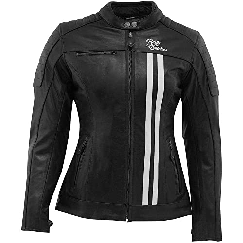 Rusty Stitches Damen Motorrad Lederjacke Alice, schwarz-weiß, 44