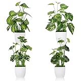 4pcs Small Fake Plants Potted Artificial Mini Fake Plant Set Greenery Evergreen Lotus Leaf Clover Lu